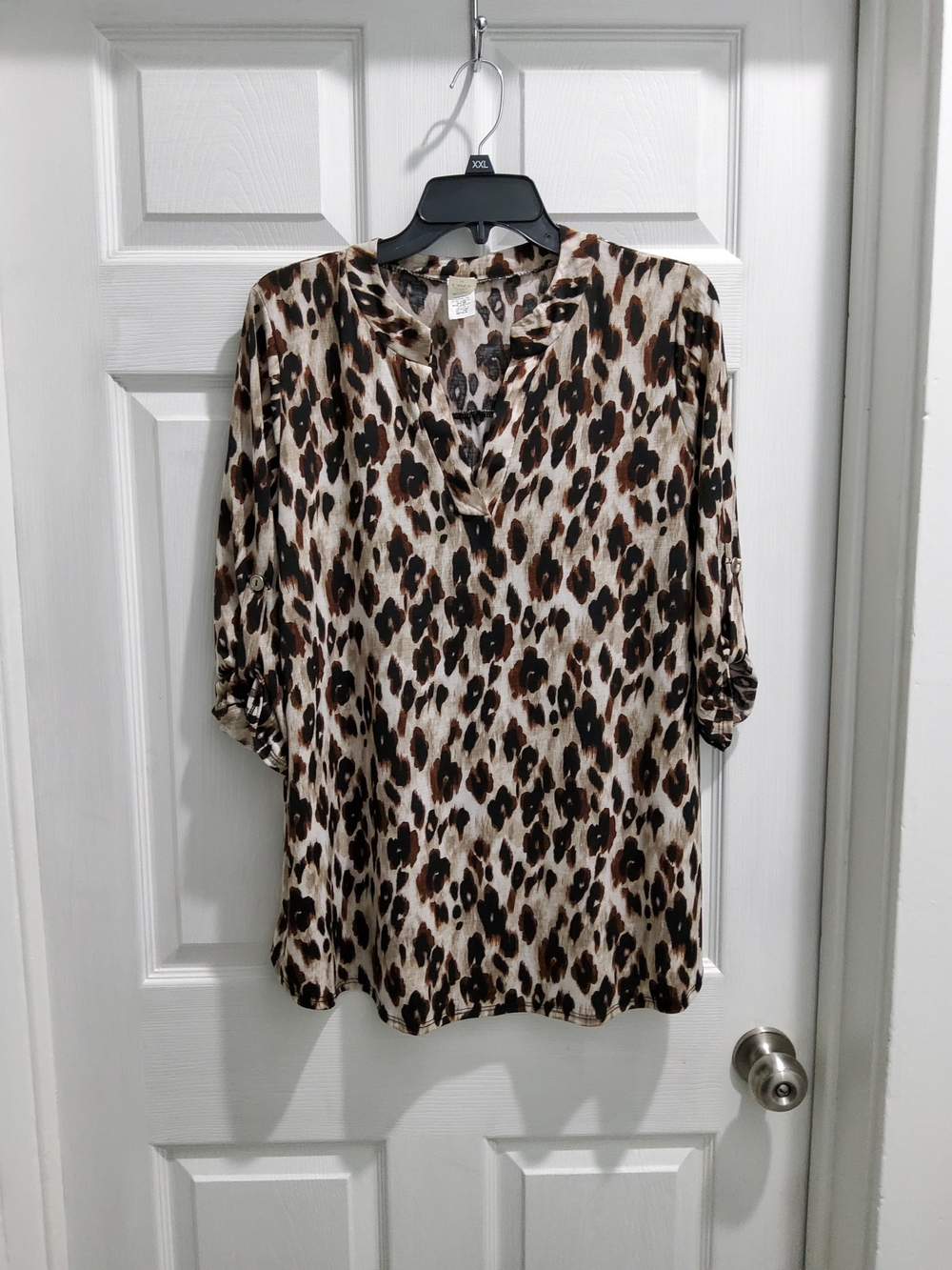 Womens Sew In Love Leopard Print V-Neck Tunic - Brown/Black/Cream
